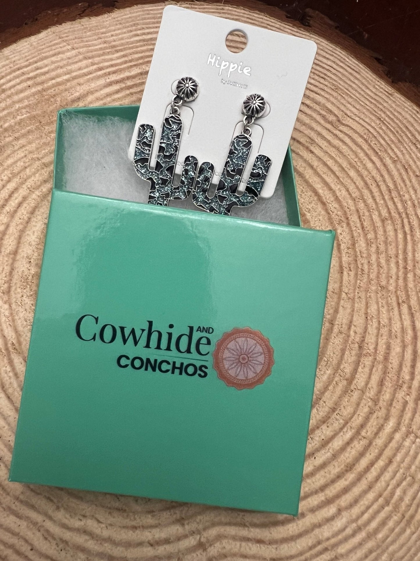 Western Glitter Enamel Cactus Earrings