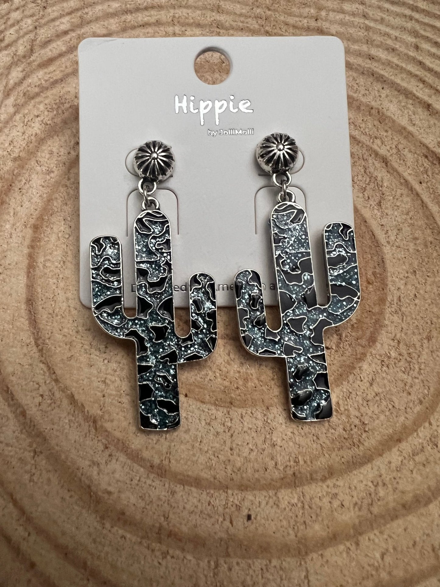 Western Glitter Enamel Cactus Earrings