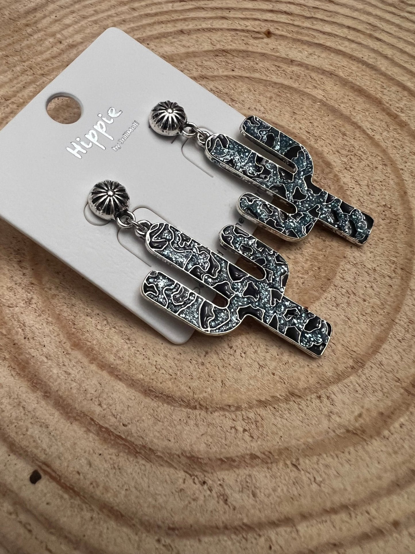 Western Glitter Enamel Cactus Earrings