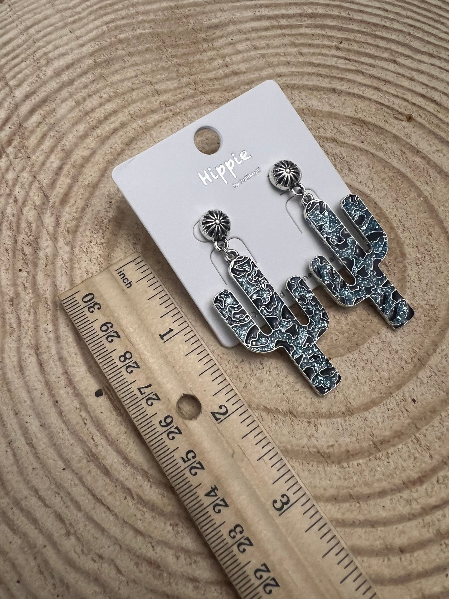 Western Glitter Enamel Cactus Earrings