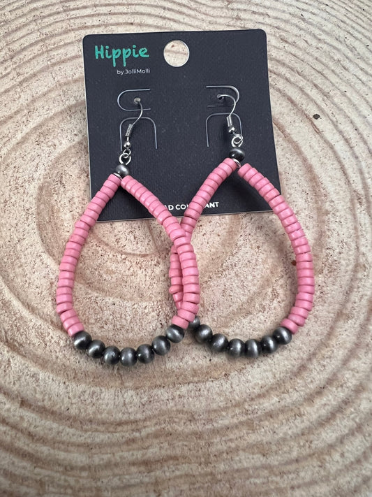 Western Teardrop Earrings with Pink Stones