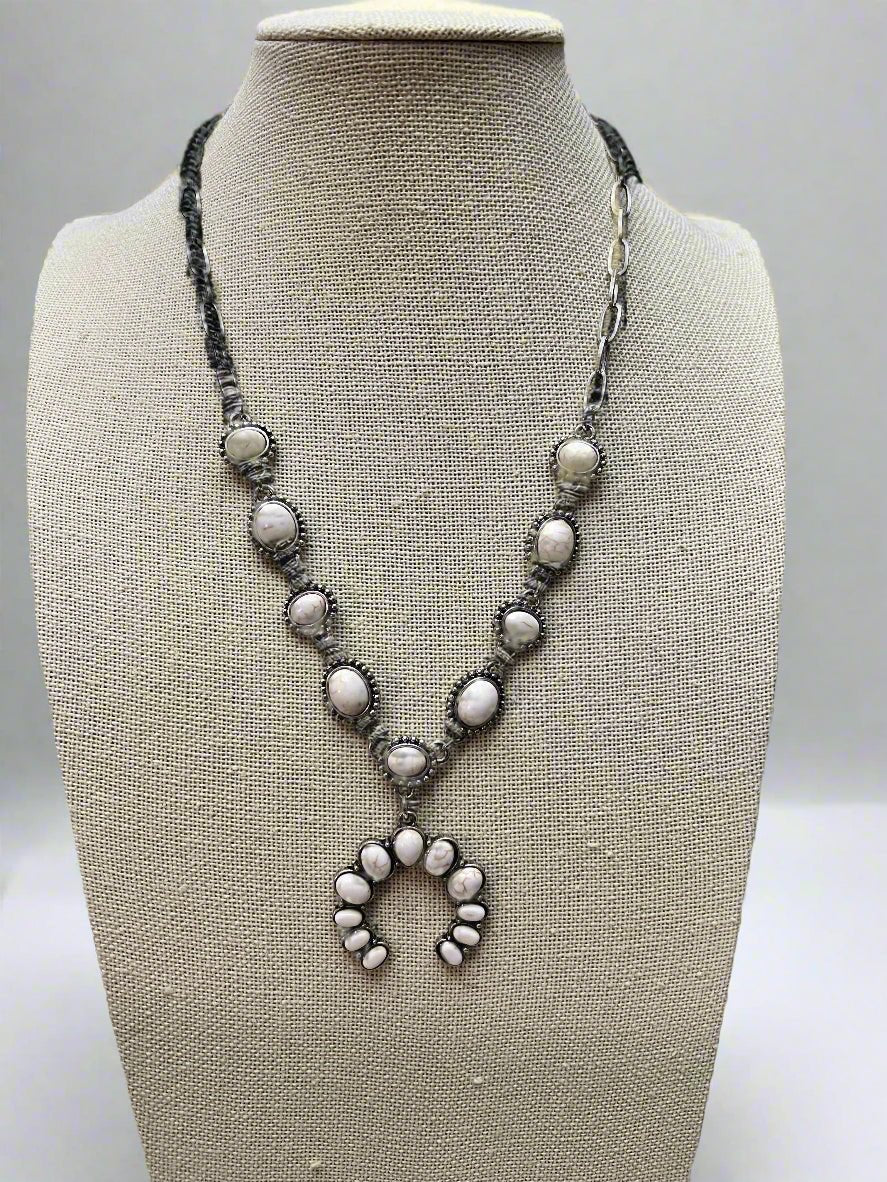 White Stone Faux Squash Blossom Necklace