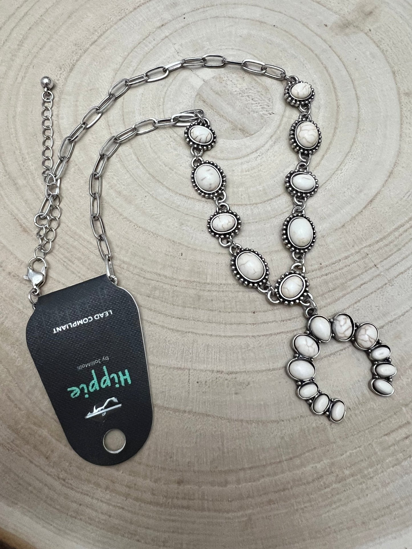 White Stone Faux Squash Blossom Necklace