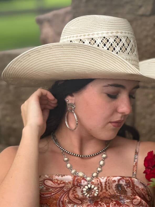 White Stone Faux Squash Blossom Necklace