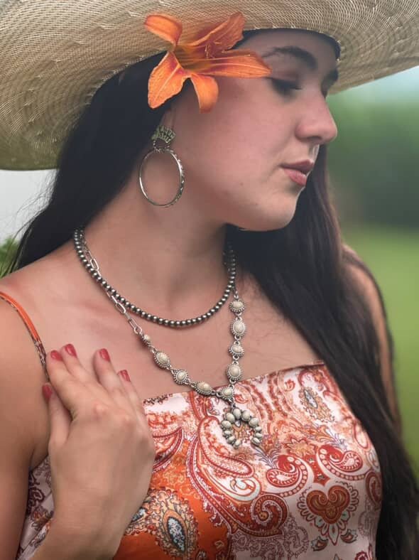 White Stone Faux Squash Blossom Necklace