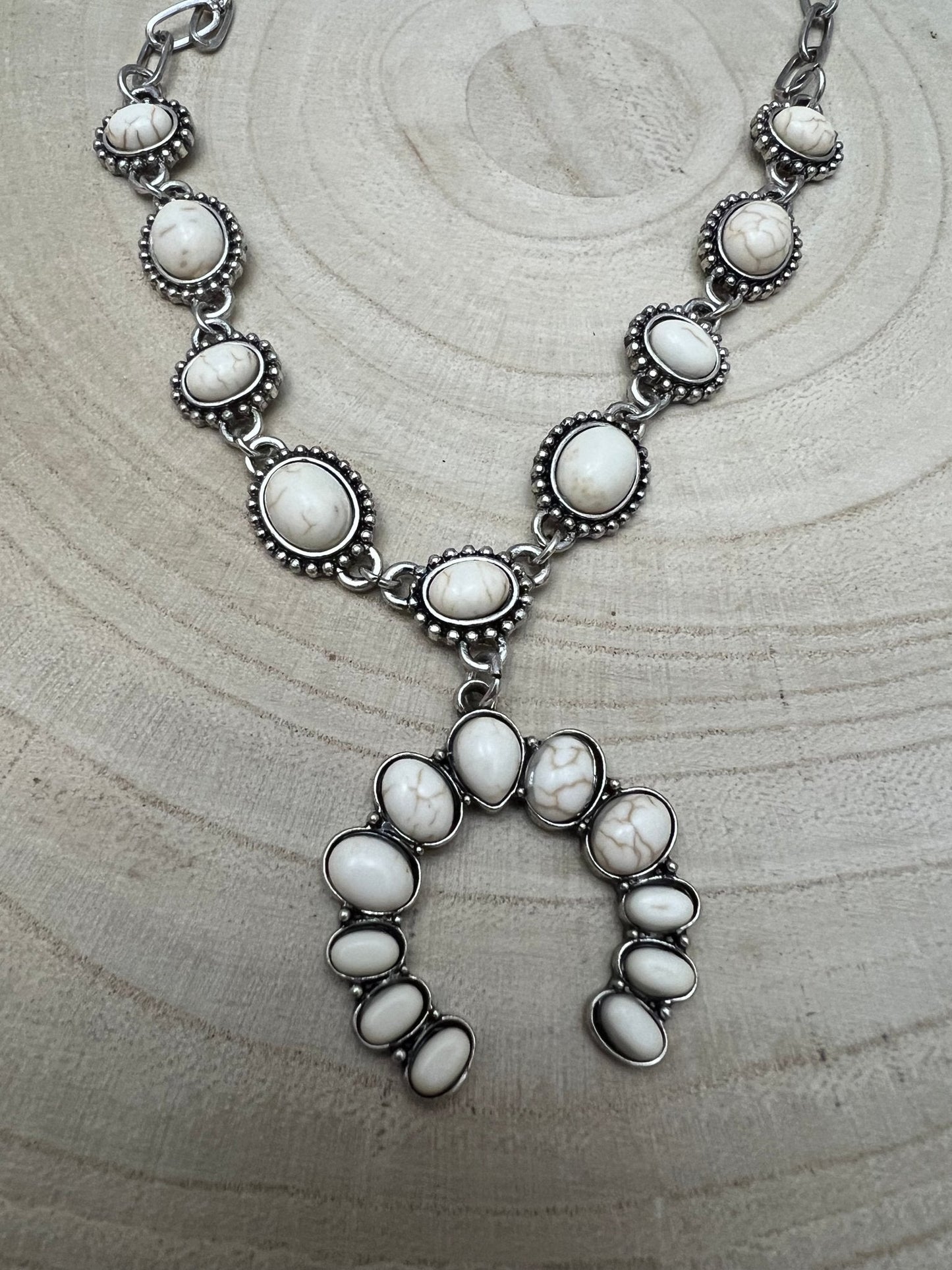 White Stone Faux Squash Blossom Necklace