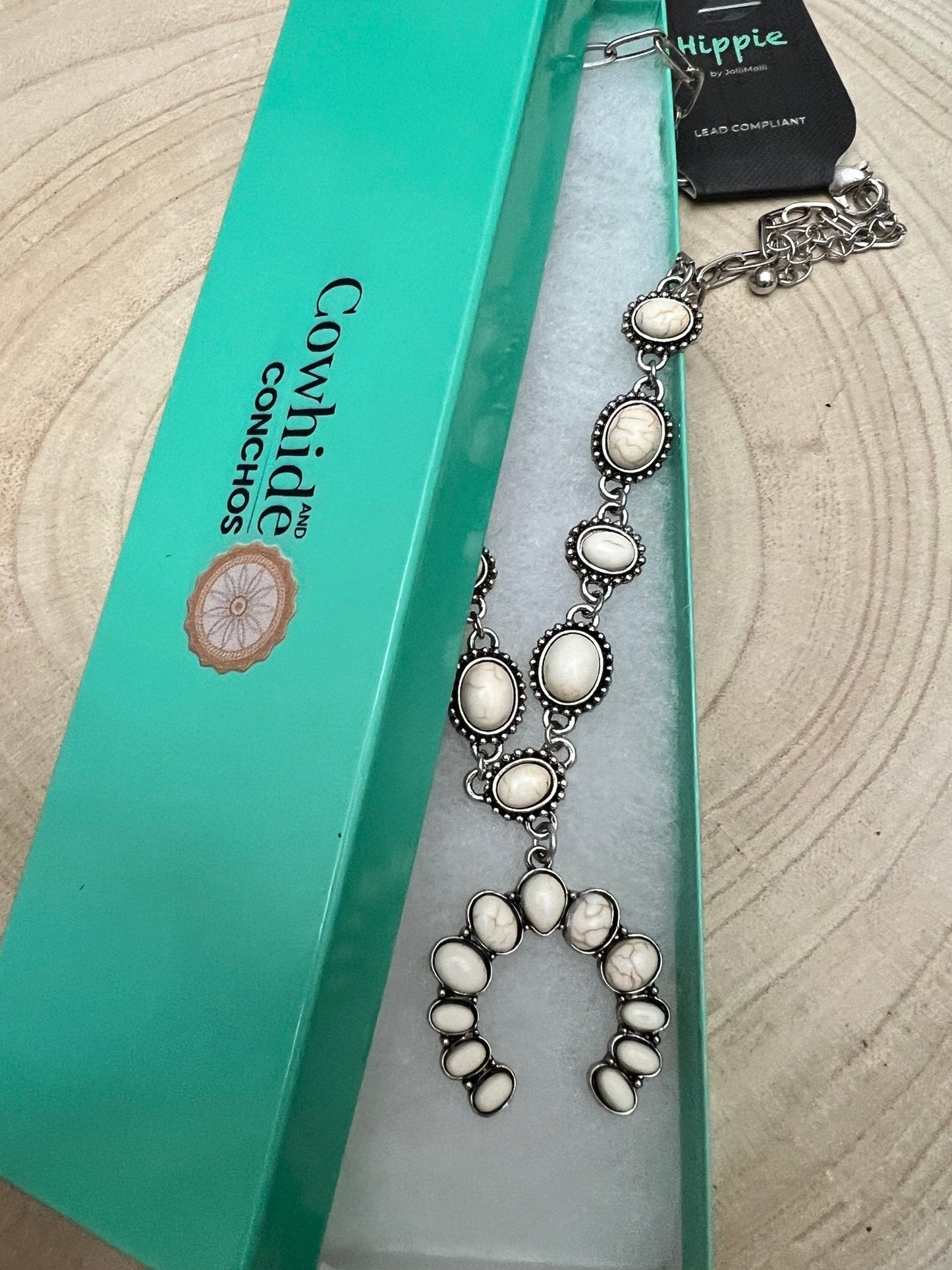 White Stone Faux Squash Blossom Necklace