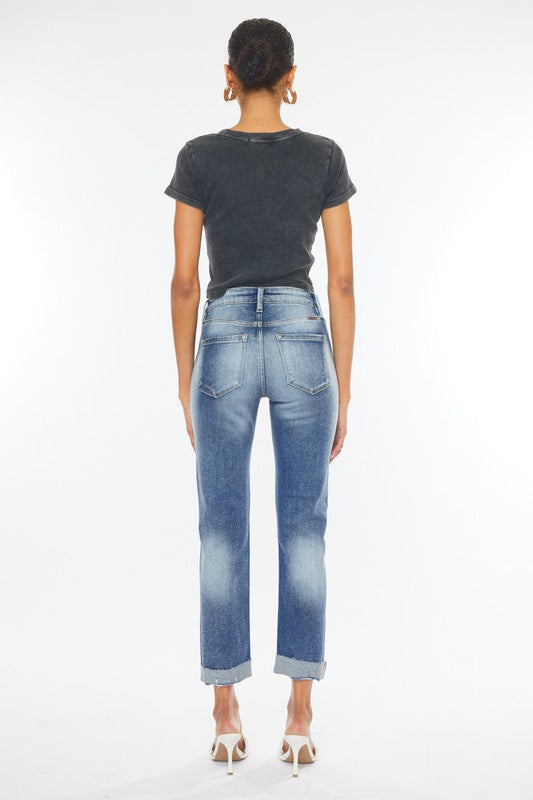 Kan Can-High rise cuffed slim straight jeans