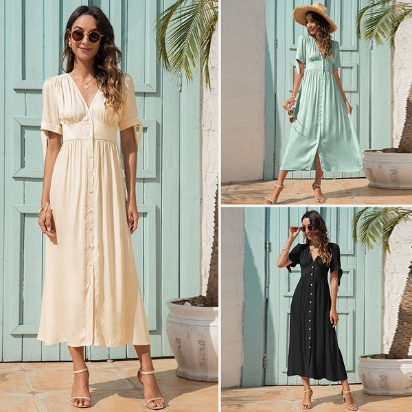 Maxi Dress with Front Buttons (3 Colors)