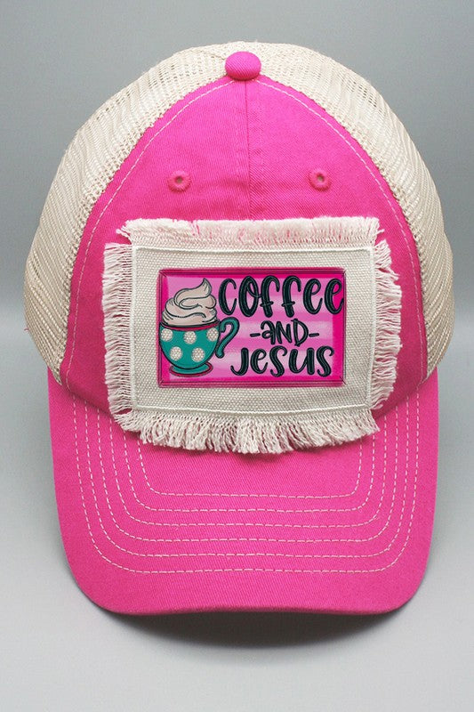 Pink Coffee and Jesus Graphic Patch Hat (12 colors)
