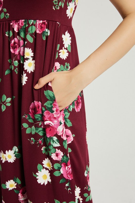 Womens Summer Casual Floral Maxi Dress With Pocket (3 Colors)