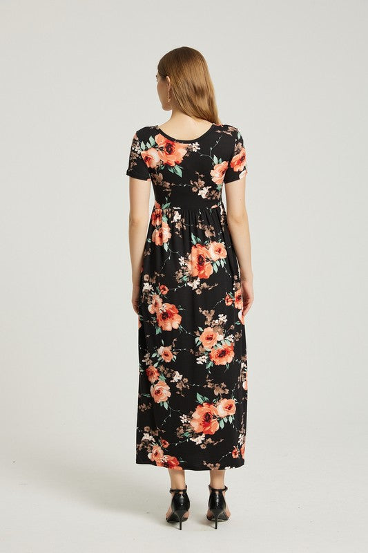 Womens Summer Casual Floral Maxi Dress With Pocket (3 Colors)