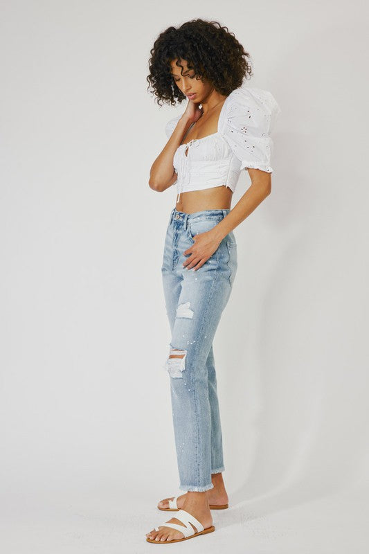 Kan Can-High rise slim straight jeans