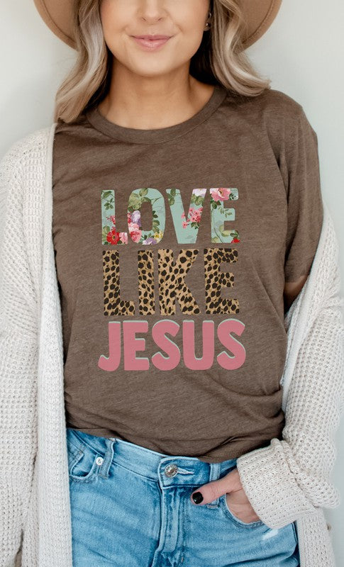 Love Like Jesus Leopard and Floral Graphic Tee (6 Colors)