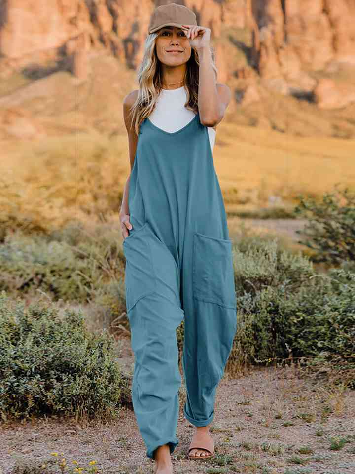 Double Take  V-Neck Sleeveless Jumpsuit with Pocket (6 Colors)