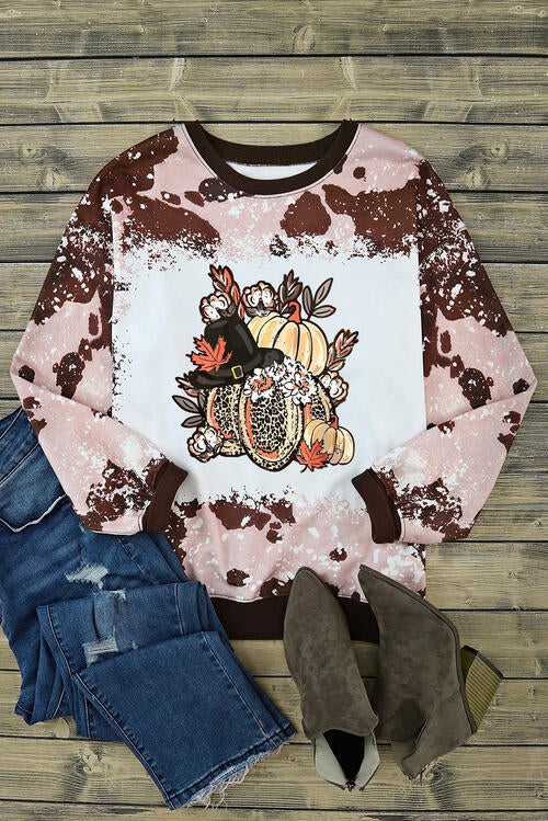 Graphic Long Sleeve Round Neck Top