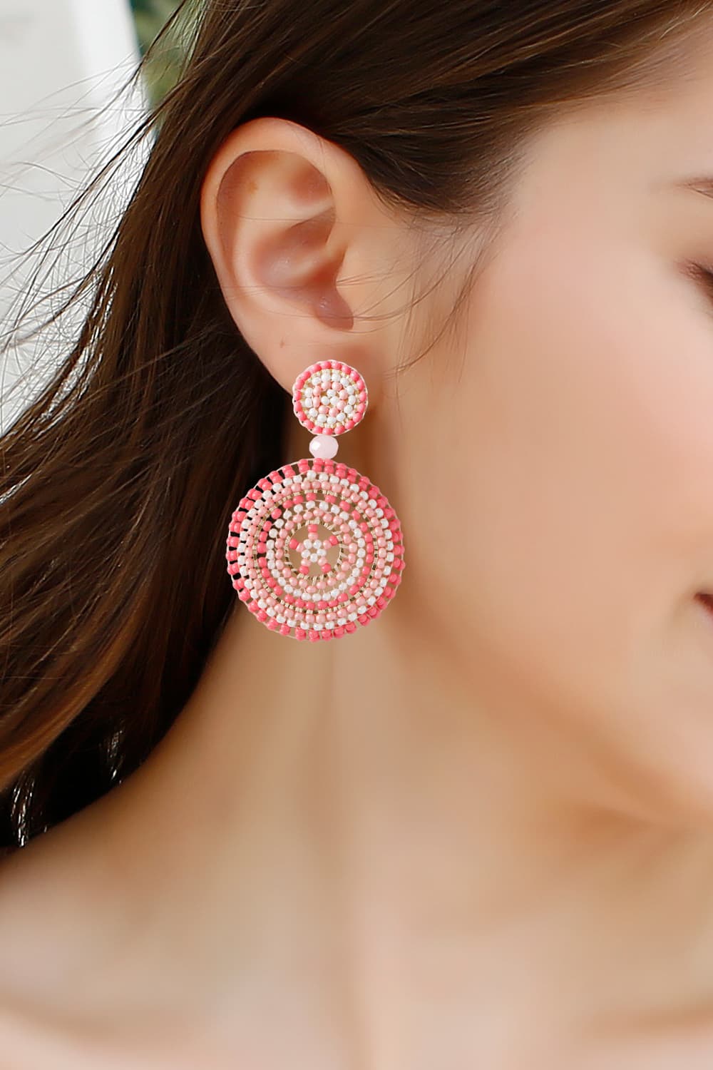 Beaded Boho Style Round Shape Dangle Earrings (3 Colors)
