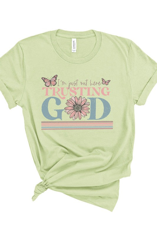 Plus I'm Just Out Here Trusting God Plus Short Sleeve Shirt (5 colors)