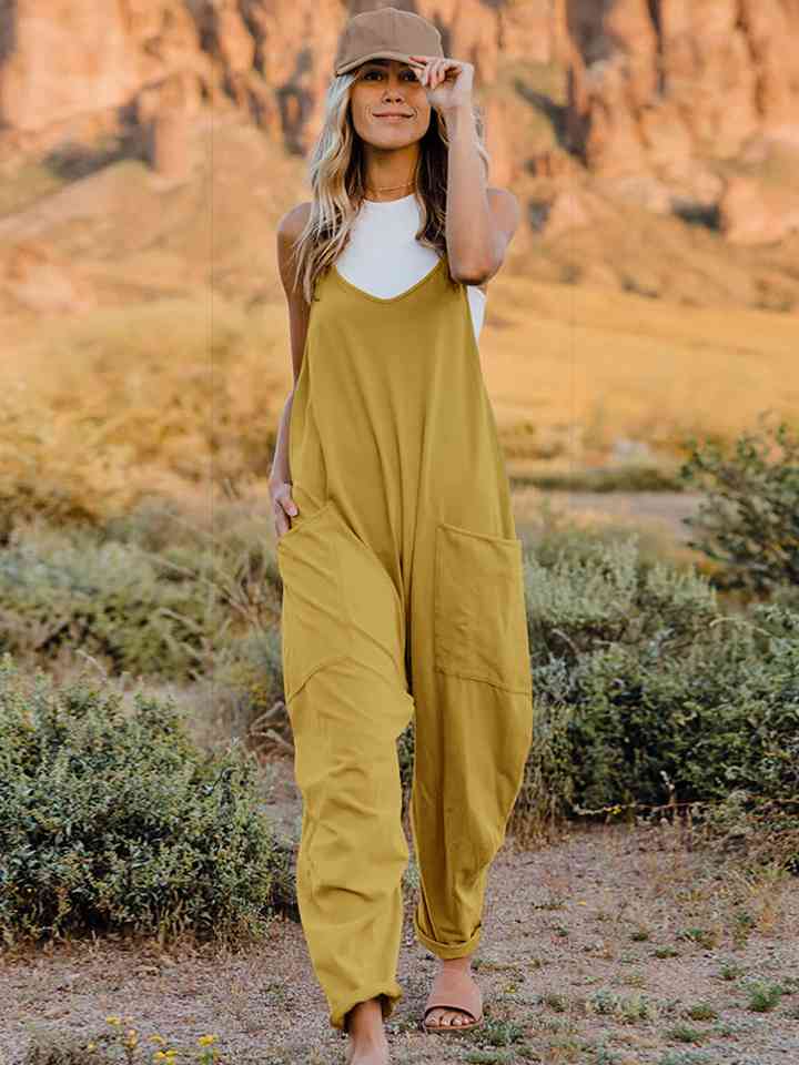 Double Take Full Size Sleeveless V-Neck Pocketed Jumpsuit (2 Colors)
