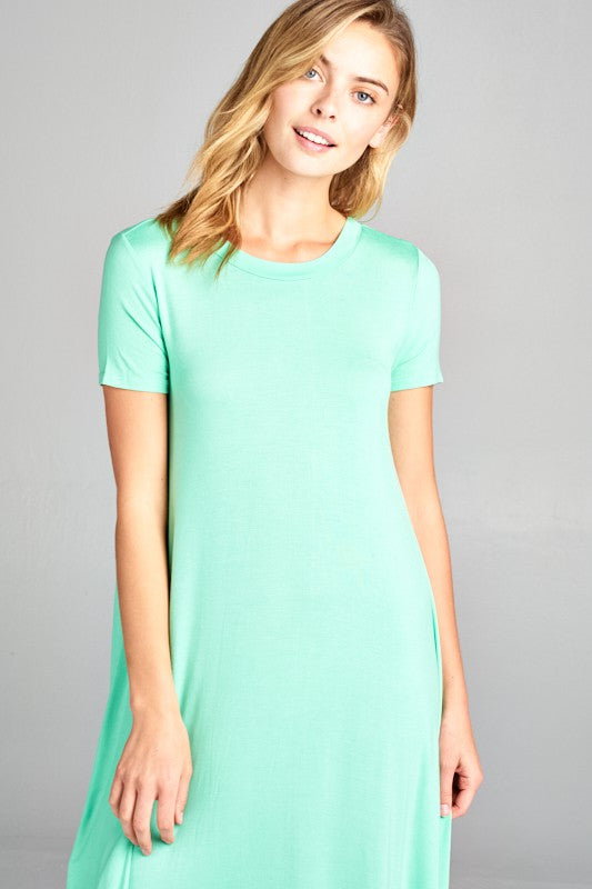 Solid Swing Short Sleeve Dress (12 Colors)