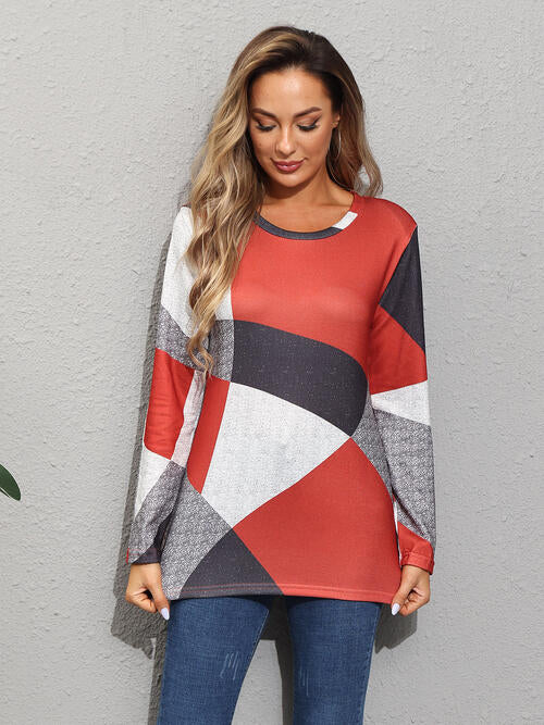 Color Block Round Neck Long Sleeve T-Shirt (4 Colors)