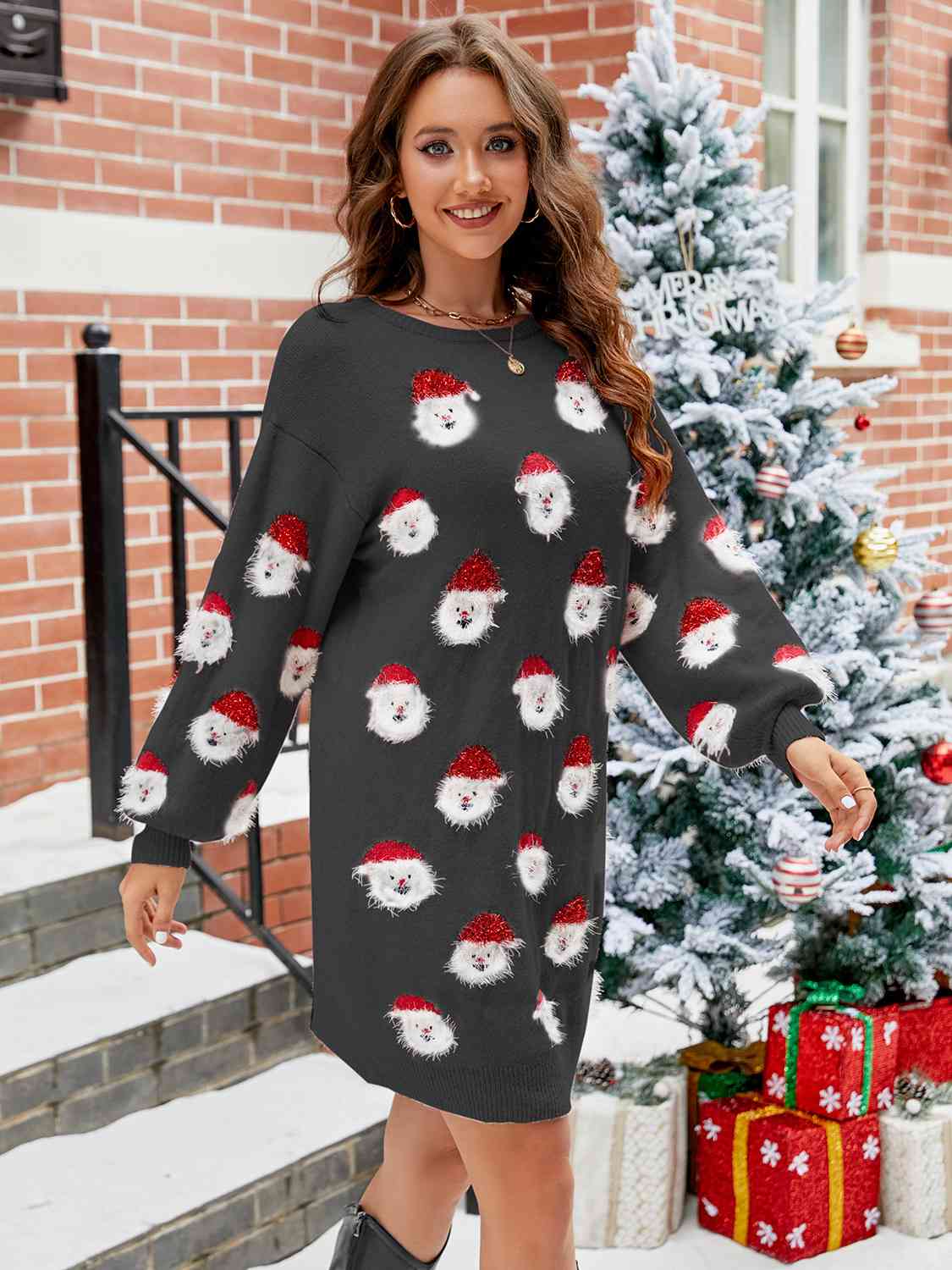 Round Neck Dropped Shoulder Sweater Dress (4 colors)