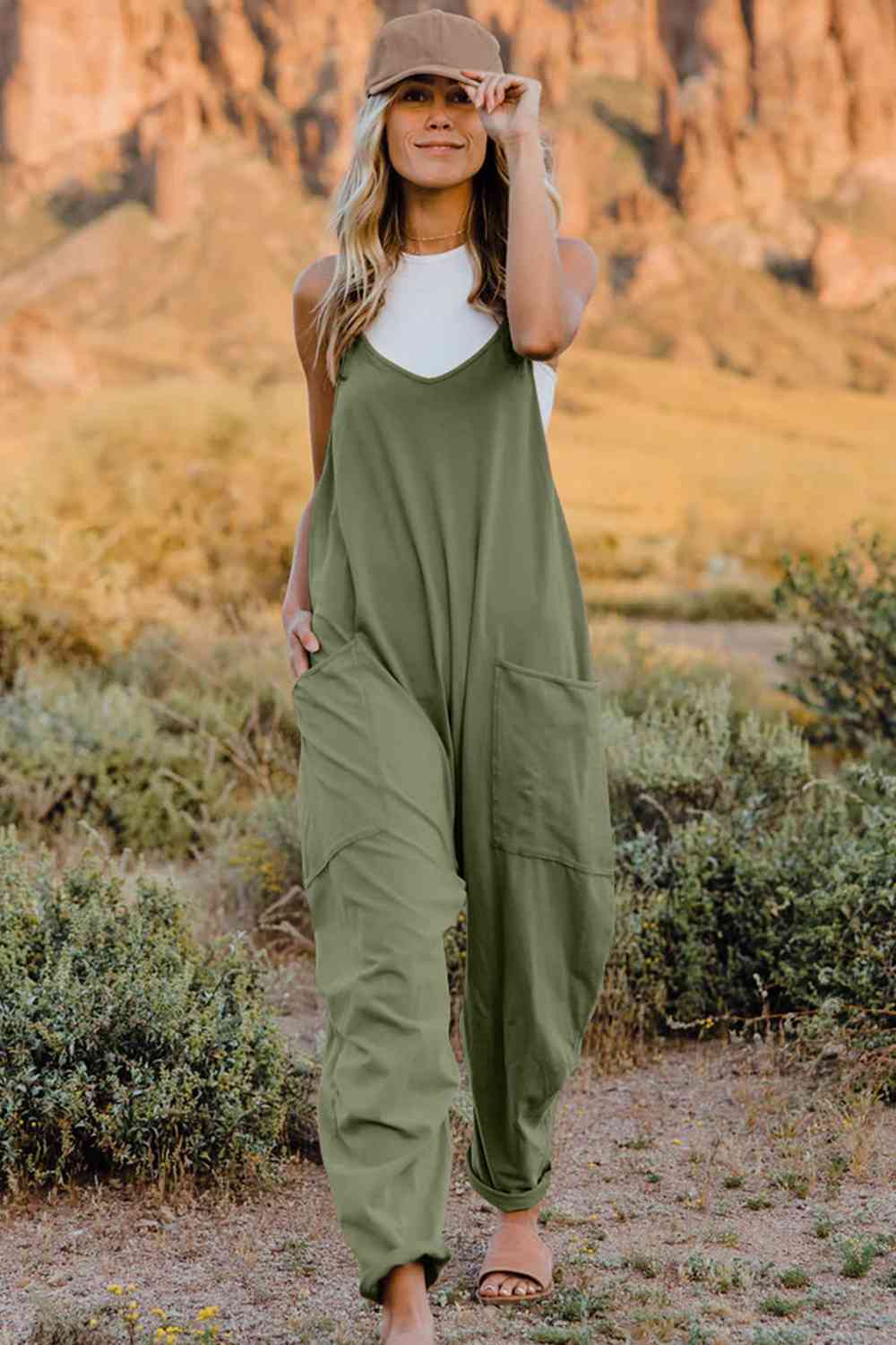 Double Take  V-Neck Sleeveless Jumpsuit with Pocket (6 Colors)