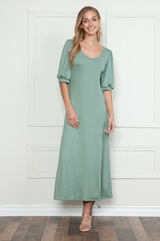Solid Short Sleeve Scoop Neck Dress (6 colors)