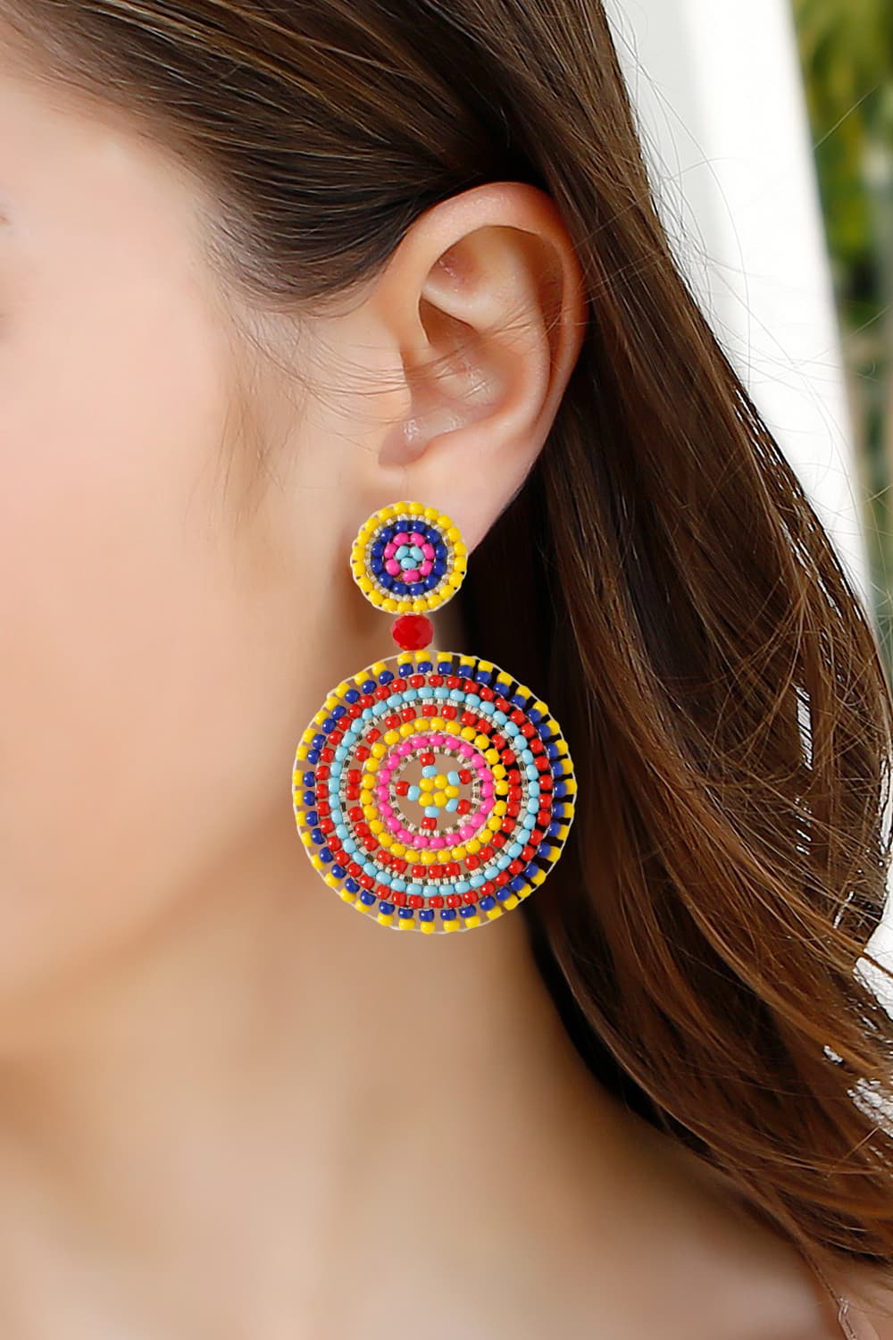 Beaded Boho Style Round Shape Dangle Earrings (3 Colors)