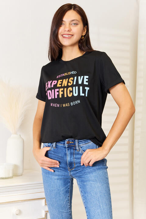 Simply Love Slogan Graphic Cuffed Sleeve T-Shirt