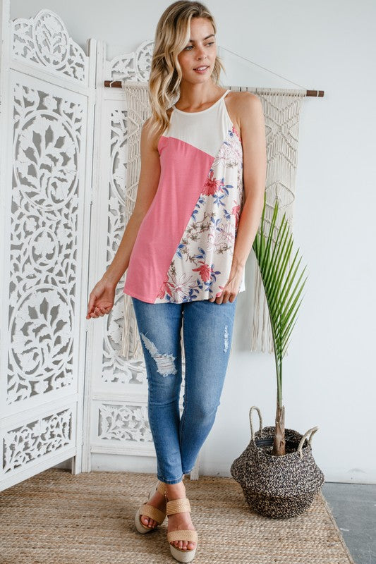 Floral Solid Strap Camisole Top